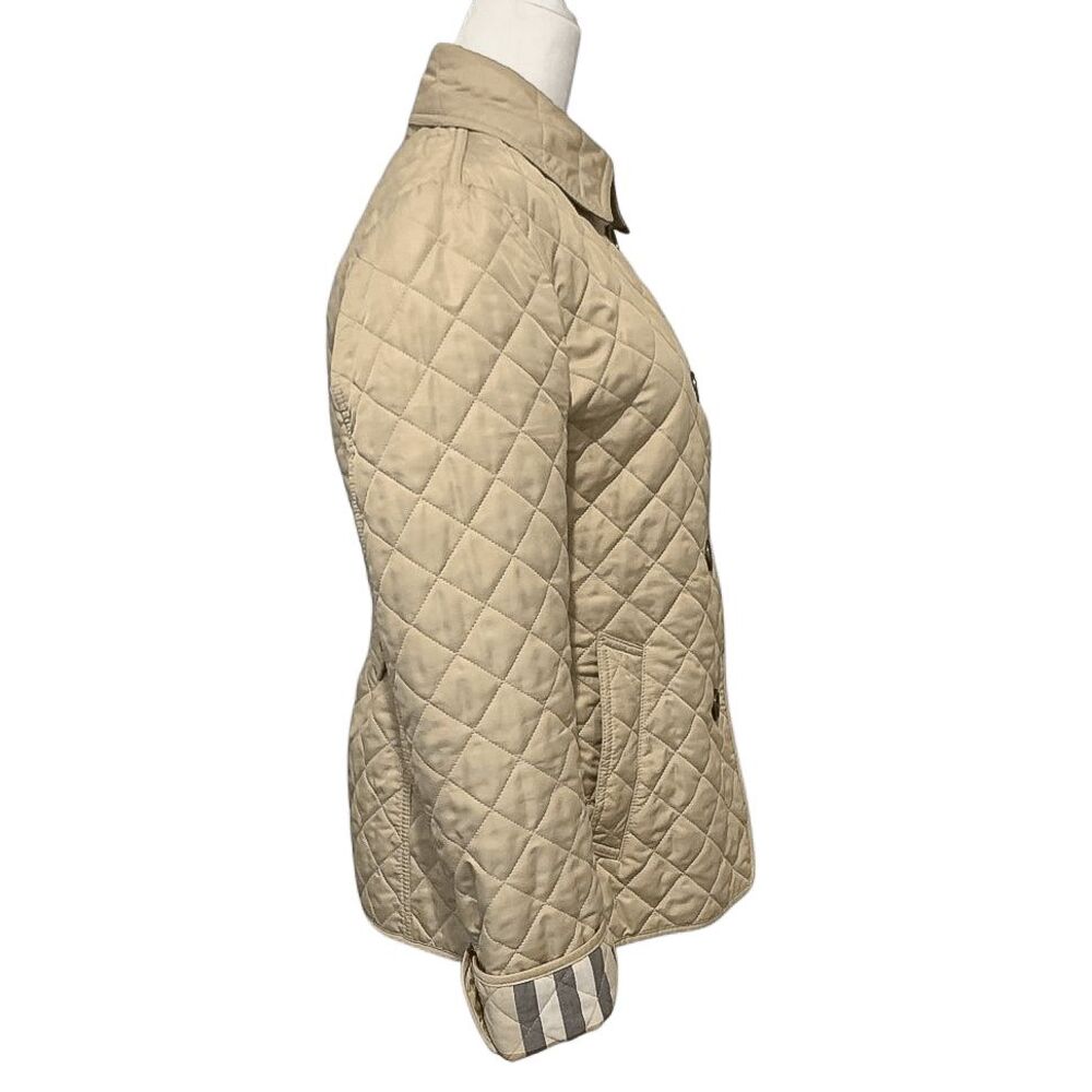 Burberry Brit Women’s Small Beige Quilted Jacket Nova Check Cuffs Classic Coat - Picture 12 of 13